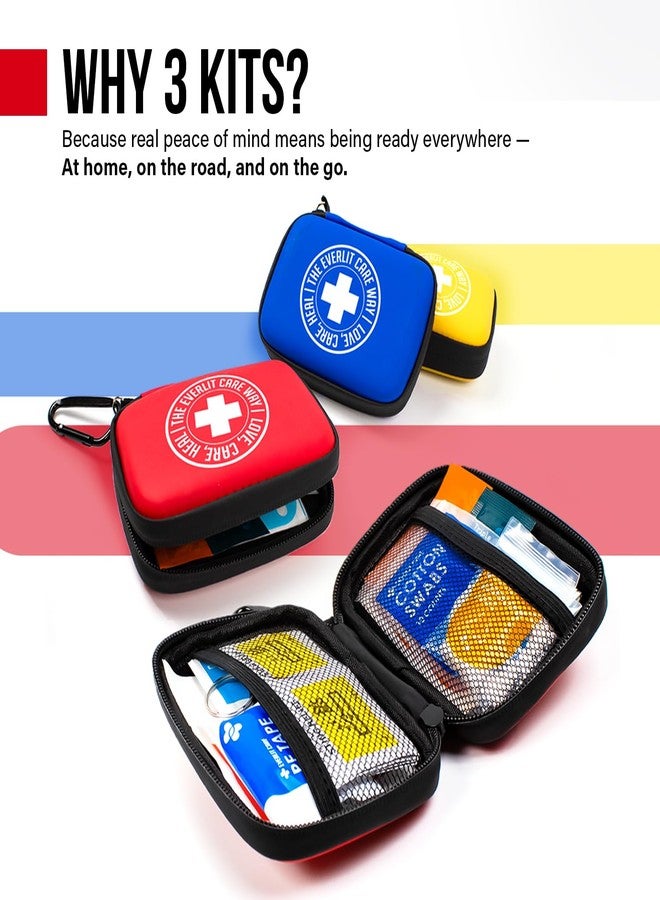 EVERLIT CARE MiniAid First Aid Kit | Compact & Lightweight Case with Carabiners for Travel | Family & Kid Friendly 180 Pcs Wound Care Supplies for School, Work, Outdoor, Home & Office | Pack of 3 - Image 2
